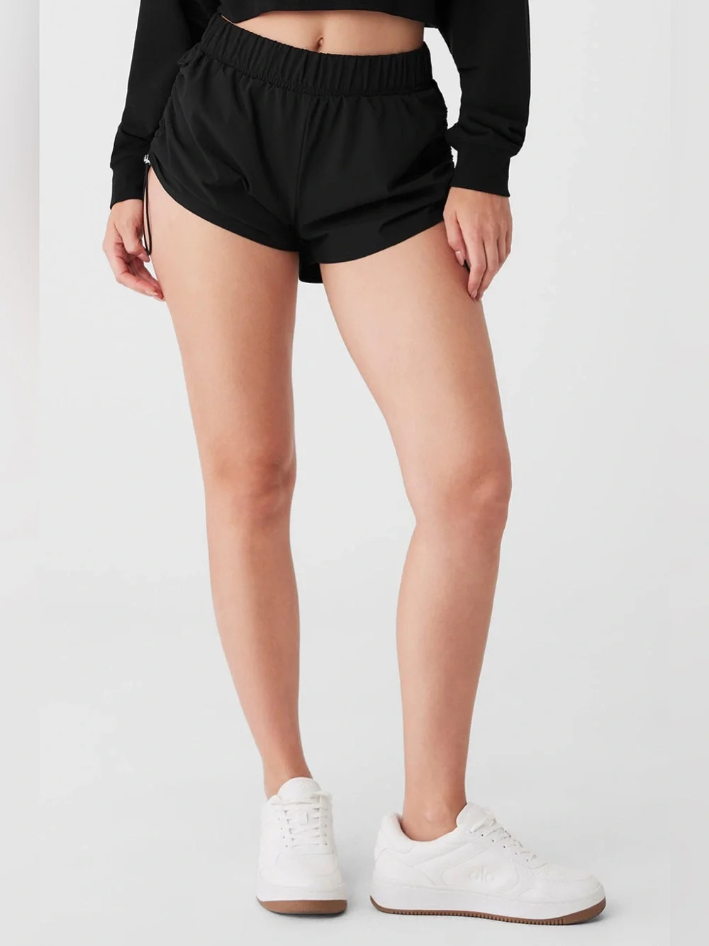 ALO Yoga Black Drawstring Side-Ruched Shorts